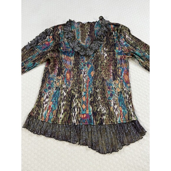 Alberto Makali Artsy Ruched Plisse Top Ruffle Asymmetric | Est. Size Large - Picture 3 of 14